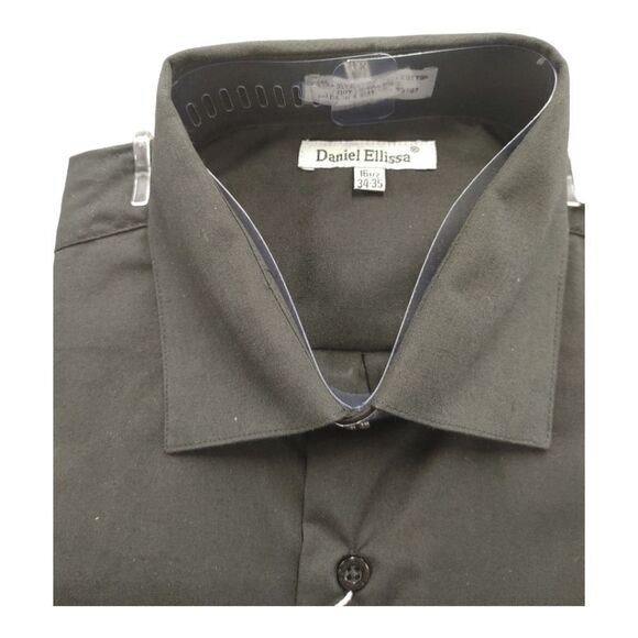 MEN'S DANIEL ELLISSA SEMI SPREAD COLLAR BLACK FRENCH CUFF DRESS SHIR - Picture 2 of 4